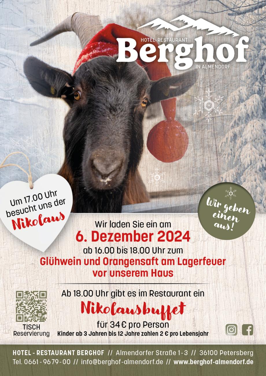 Nikolausbüffet in Almendorf/Fulda. Der Nikolaus kommt in den Berghof